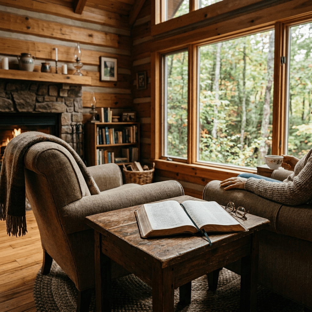 Bible in a woodland living room